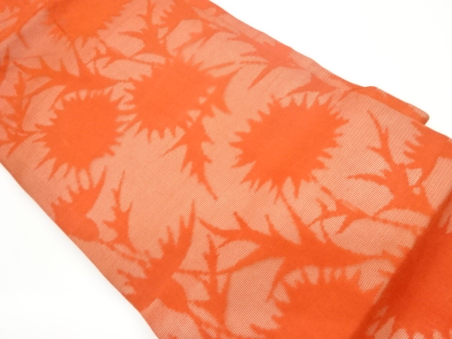  紗 アザミ模様織出し名古屋帯